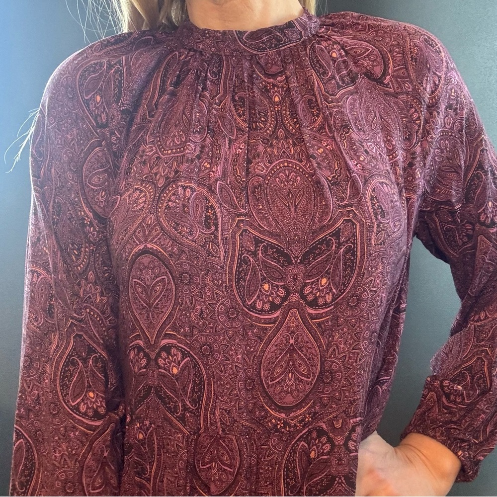 Bohemian Burgundy Paisley Print Long Dress size Medium - Picture 5 of 10
